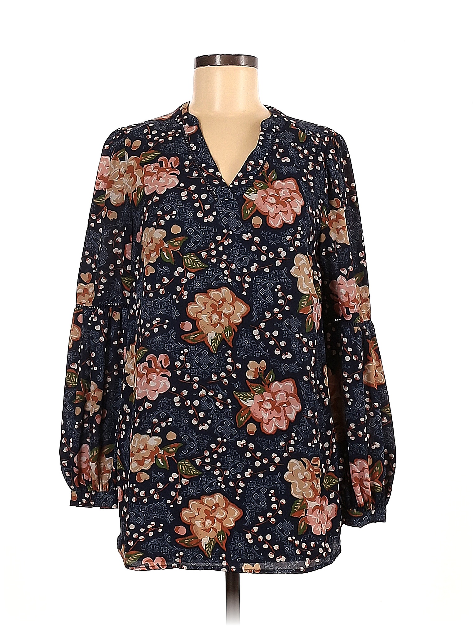Octavia 100% Polyester Floral Blue Long Sleeve Blouse Size S - 86% off ...