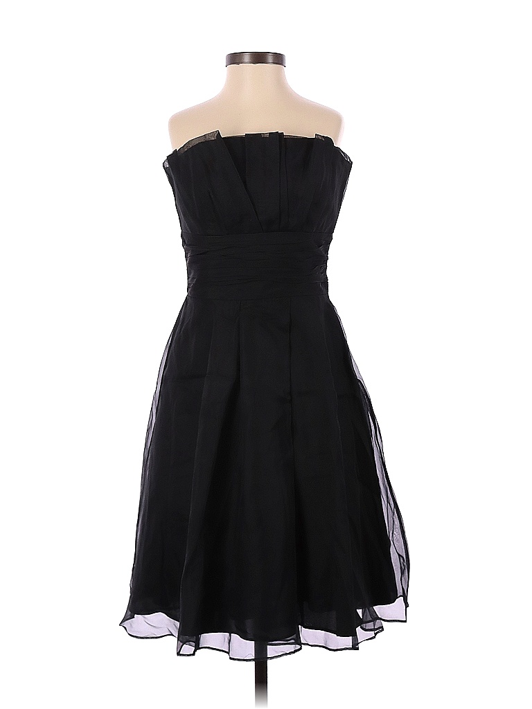 White House Black Market 100 Silk Solid Black Cocktail Dress Size 2