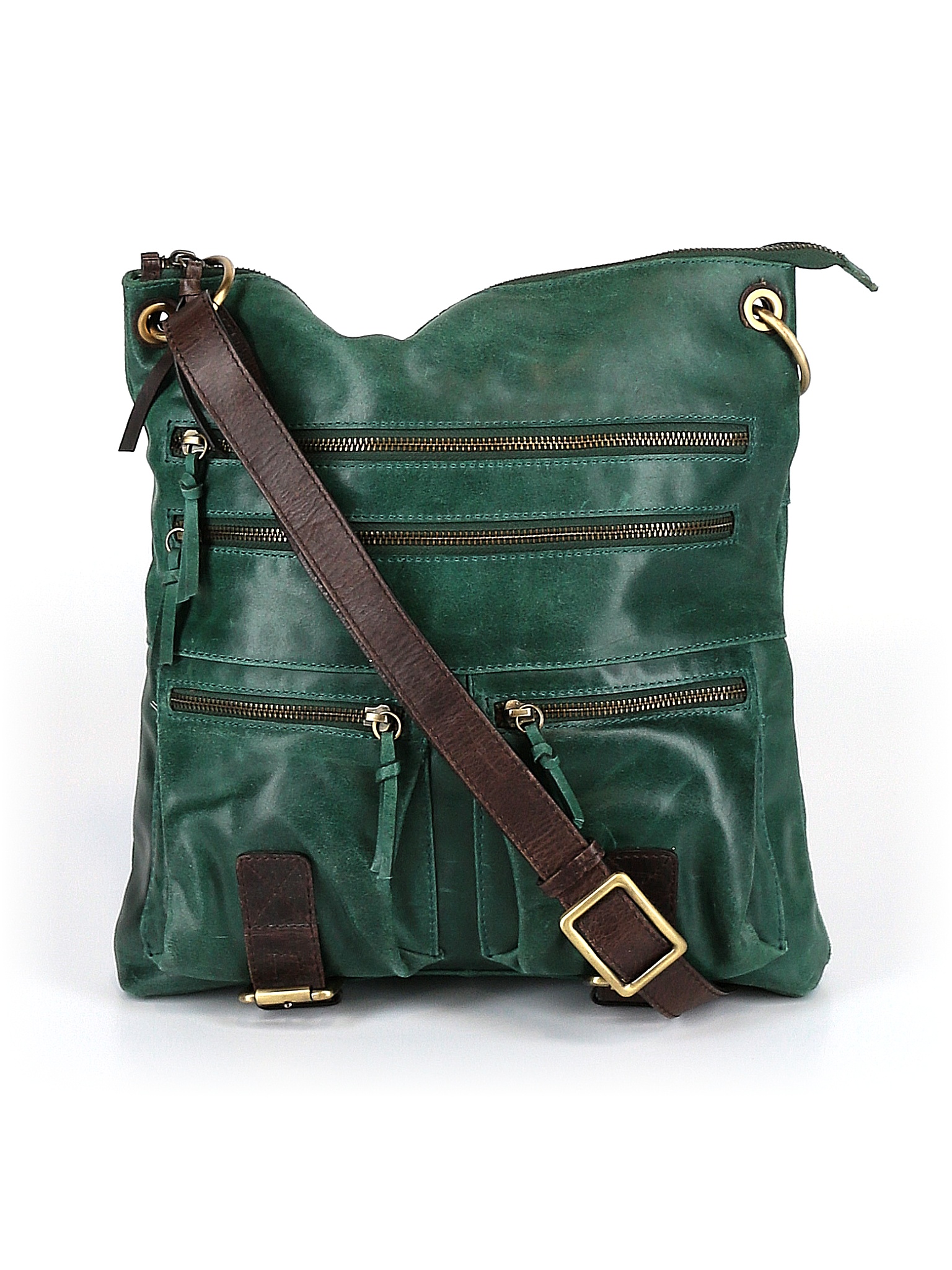 Nino Bossi 100% Leather Solid Green Teal Leather Crossbody Bag One Size ...