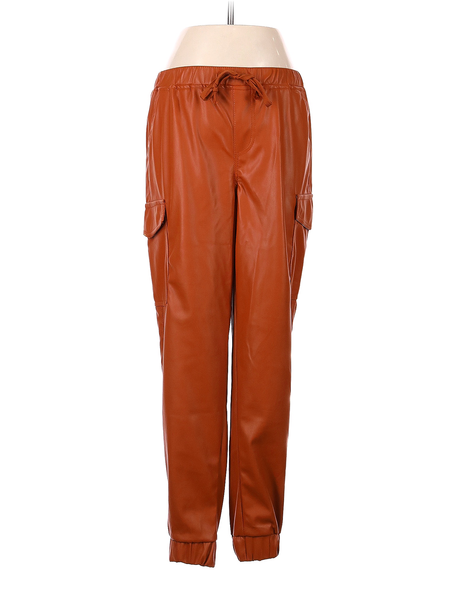 Almost Famous 100 Polyurethane Solid Orange Faux Leather Pants Size S