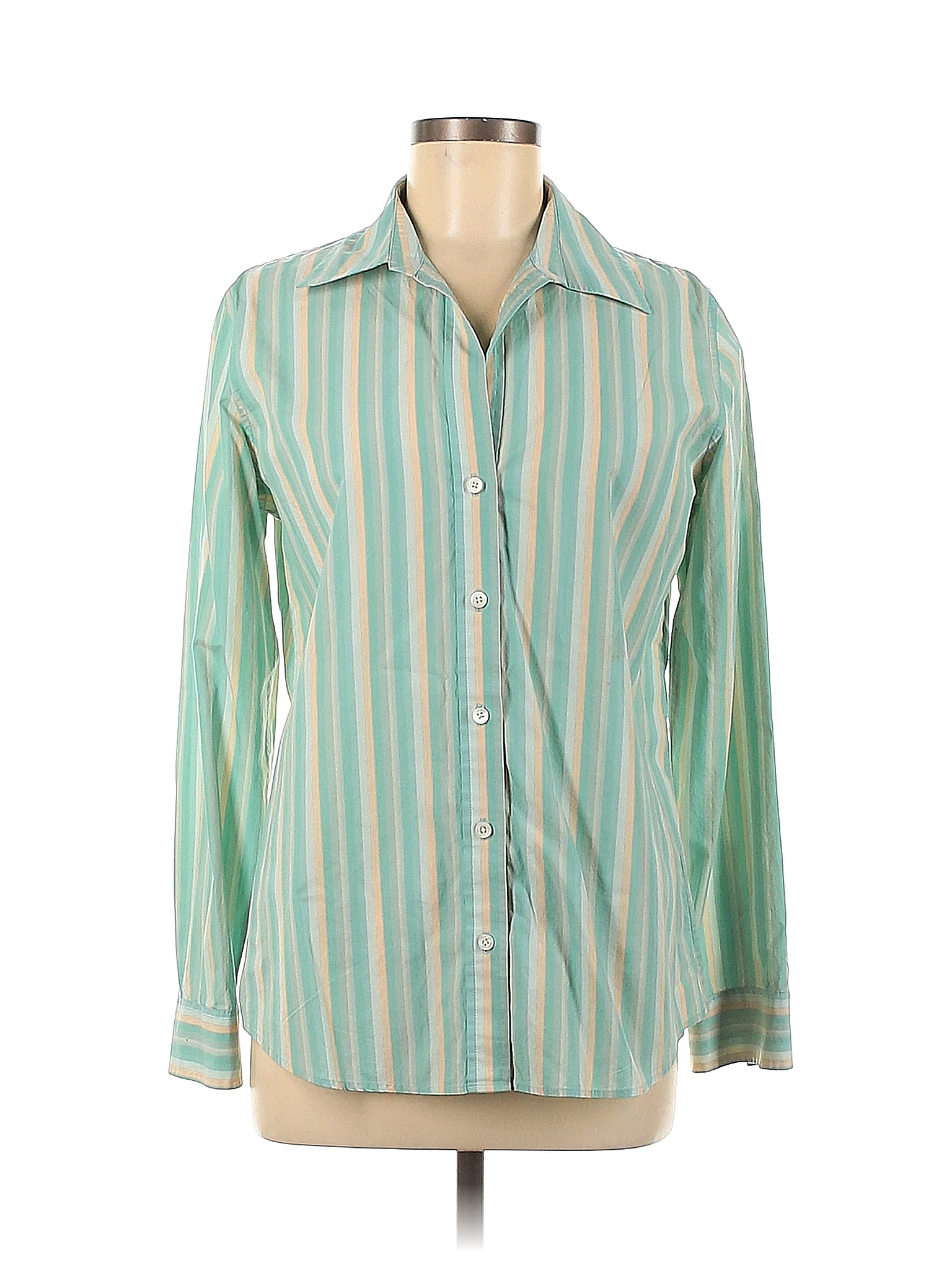 Banana Republic 100% Cotton Stripes Green Long Sleeve Button-Down Shirt ...