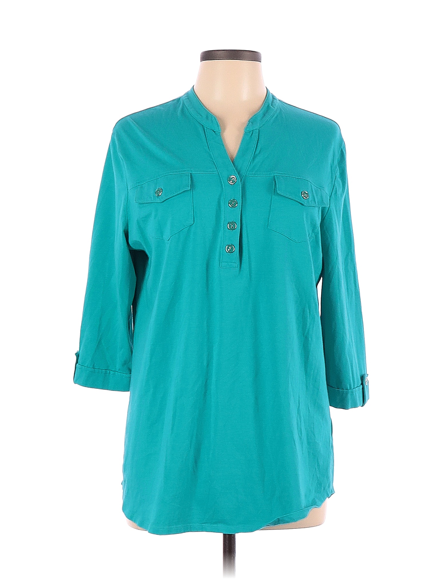 Southern Lady Solid Blue Long Sleeve Henley Size L 58 off thredUP