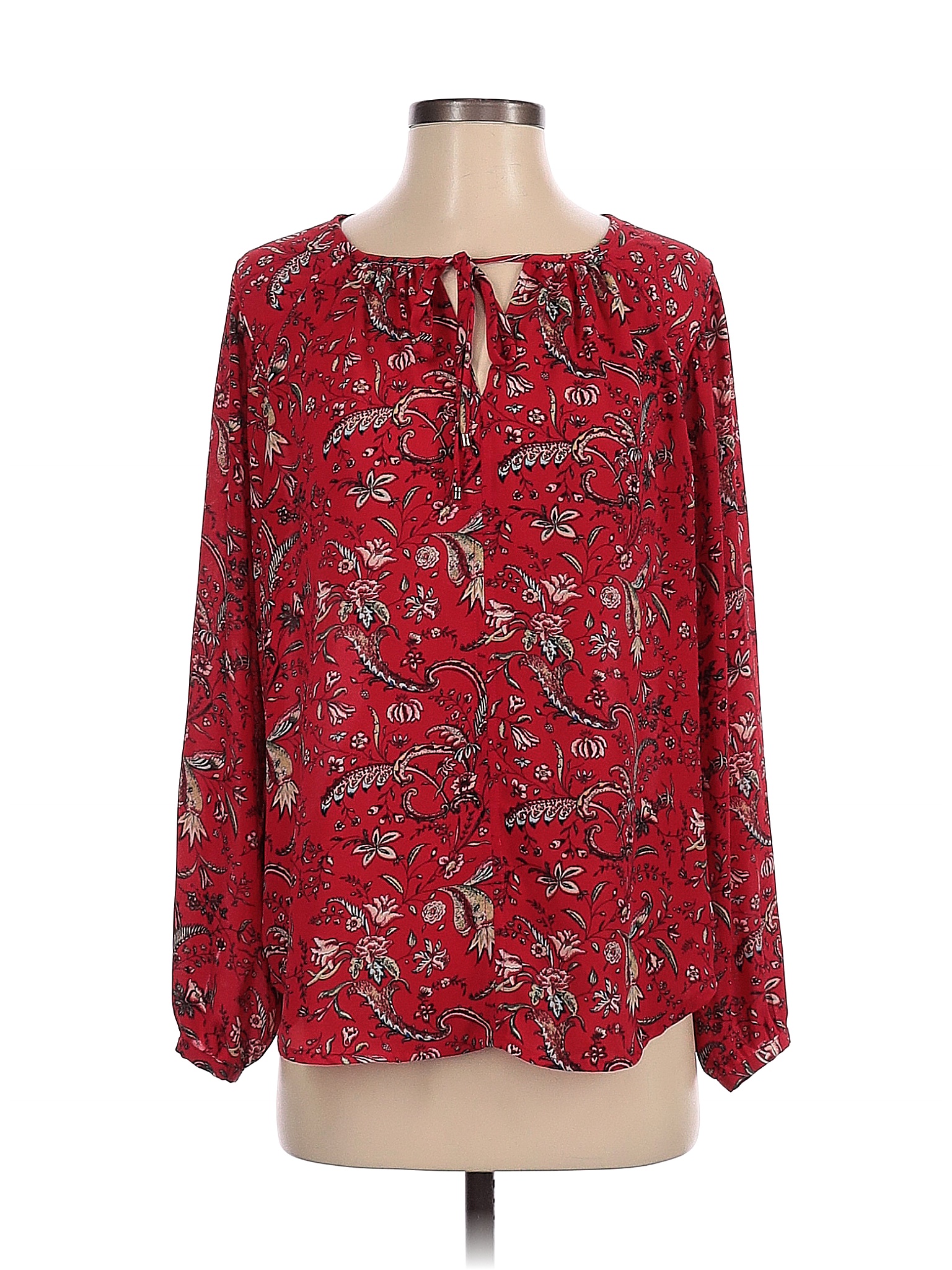 Rose Olive 100 Polyester Floral Red Long Sleeve Blouse Size S 66