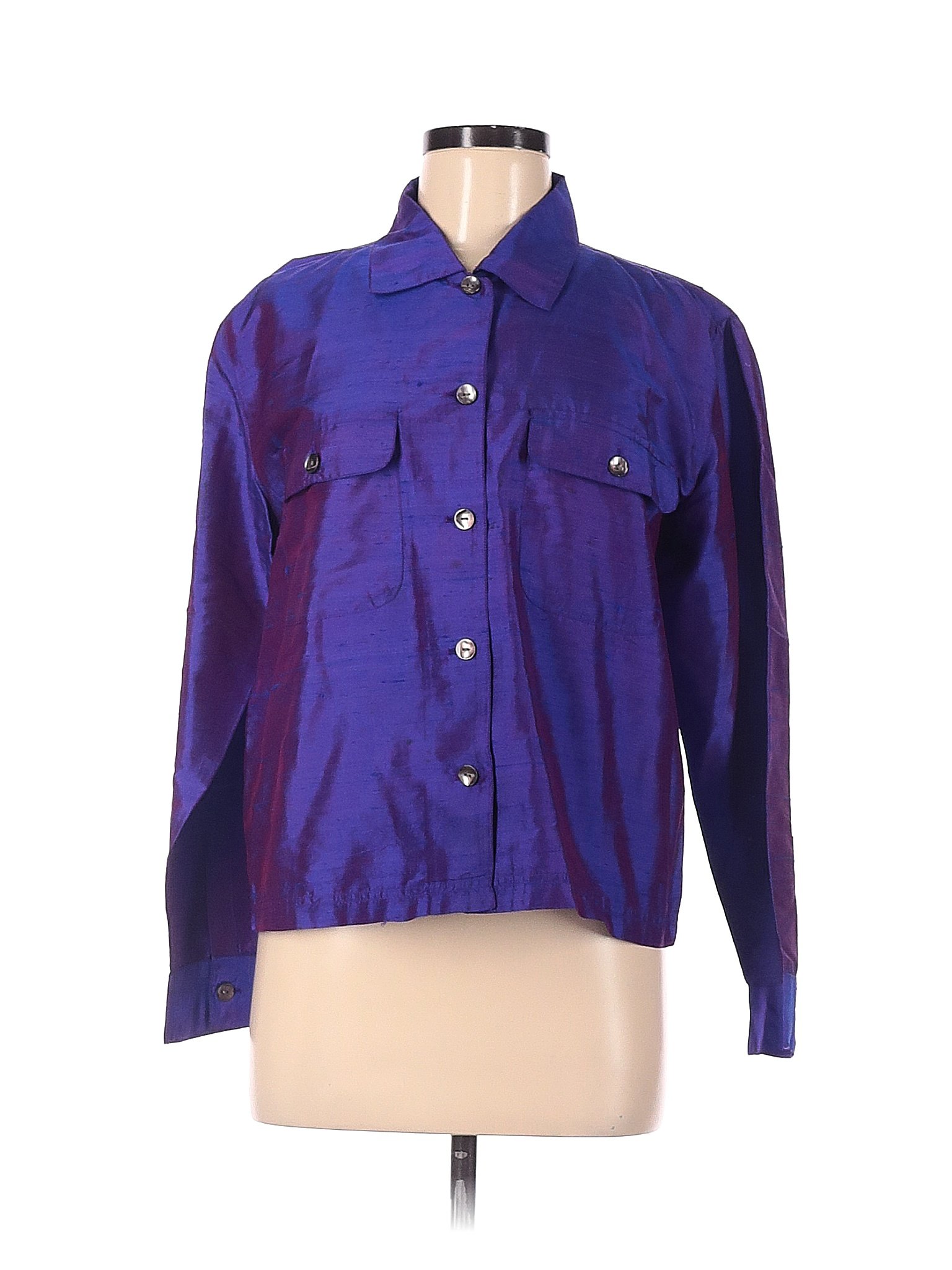 Chicos Design 100 Silk Solid Purple Long Sleeve Silk Top Size Med 1