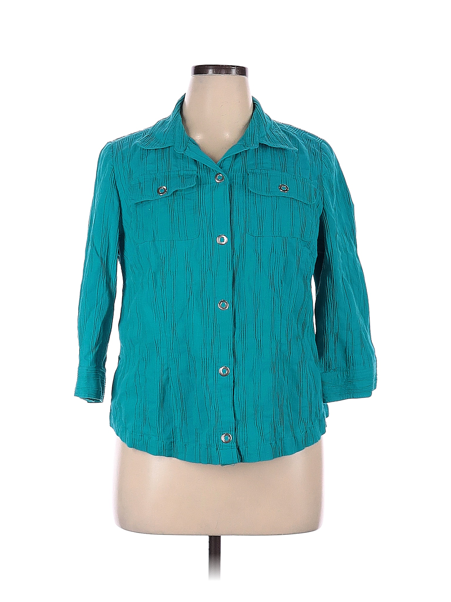 Cj Banks Solid Teal Long Sleeve Button Down Shirt Size X Plus 74