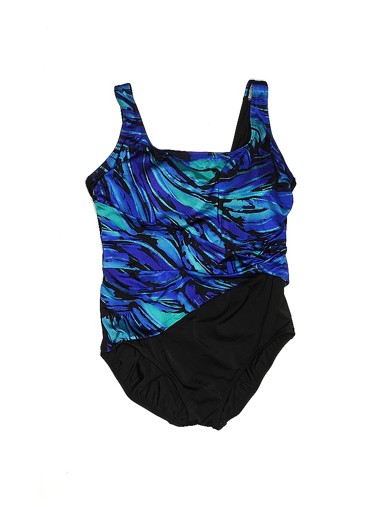 Great Lengths Swim Tropical Black Blue One Piece Swimsuit Size 18 (Plus ...