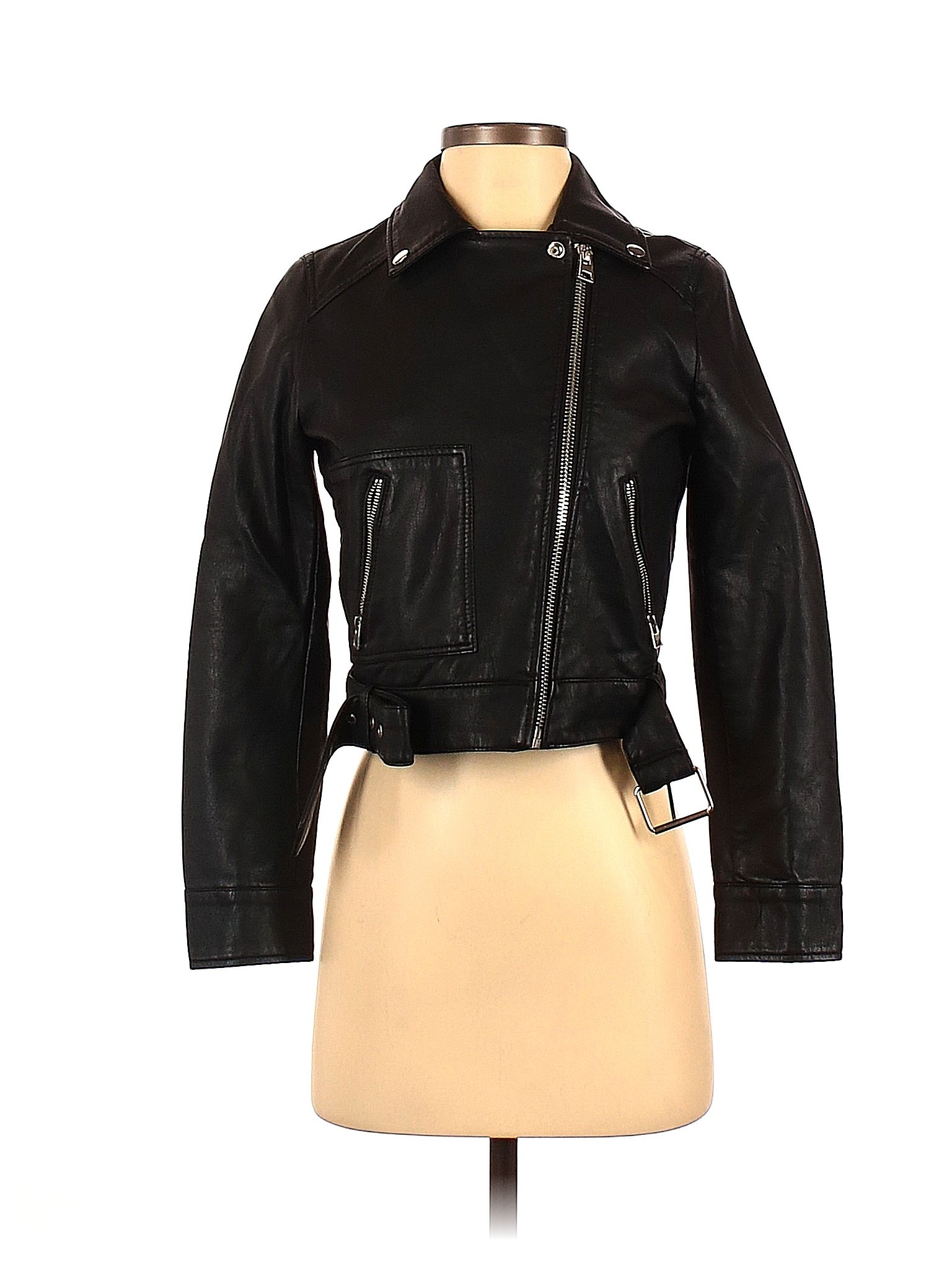 Topshop Solid Black Faux Leather Jacket Size 0 - 58% off | thredUP