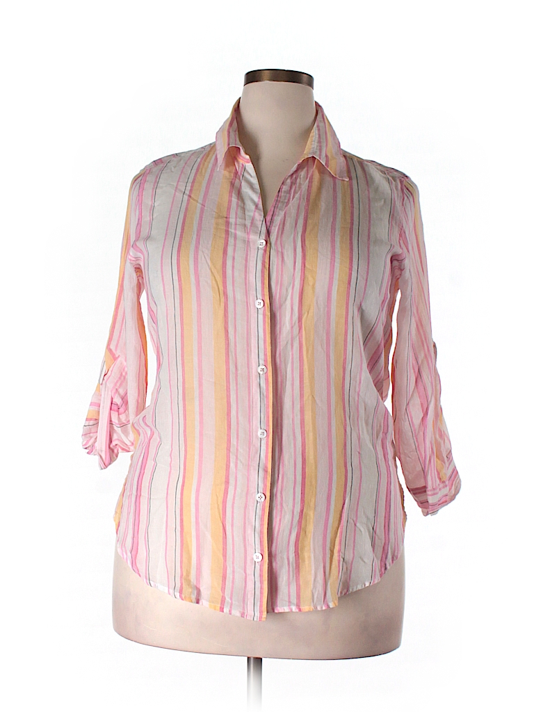 Fresh Produce 100% Cotton Stripes Pink Long Sleeve Button-Down Shirt ...