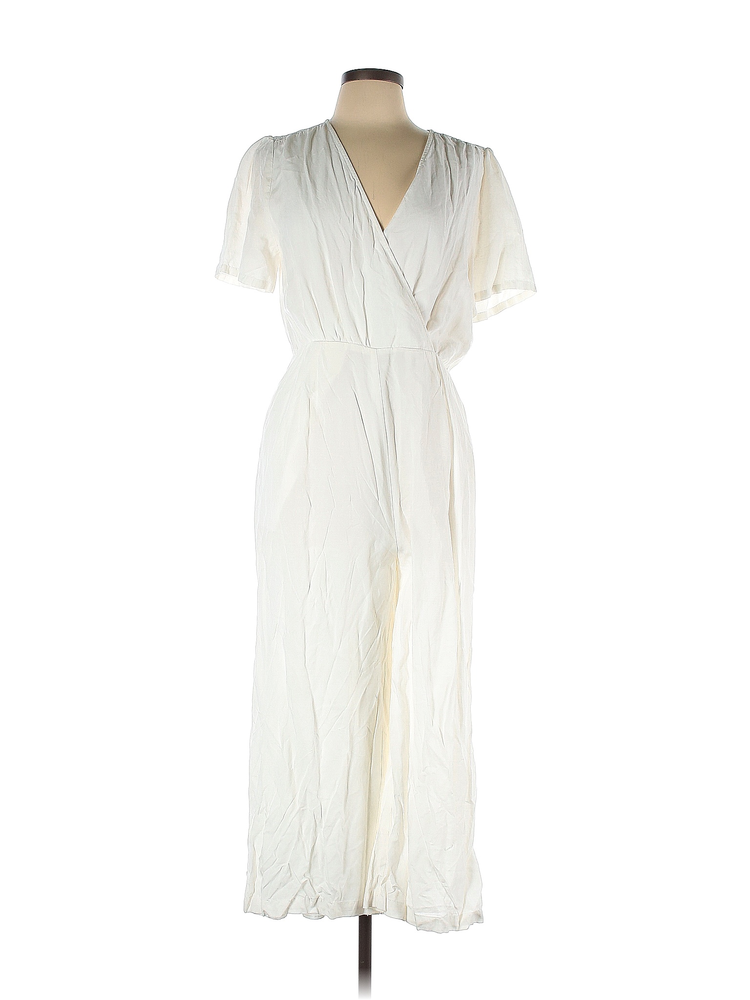 Greylin Solid White Ivory Jena Pouf Sleeve Linen Jumpsuit Size L - 74% ...