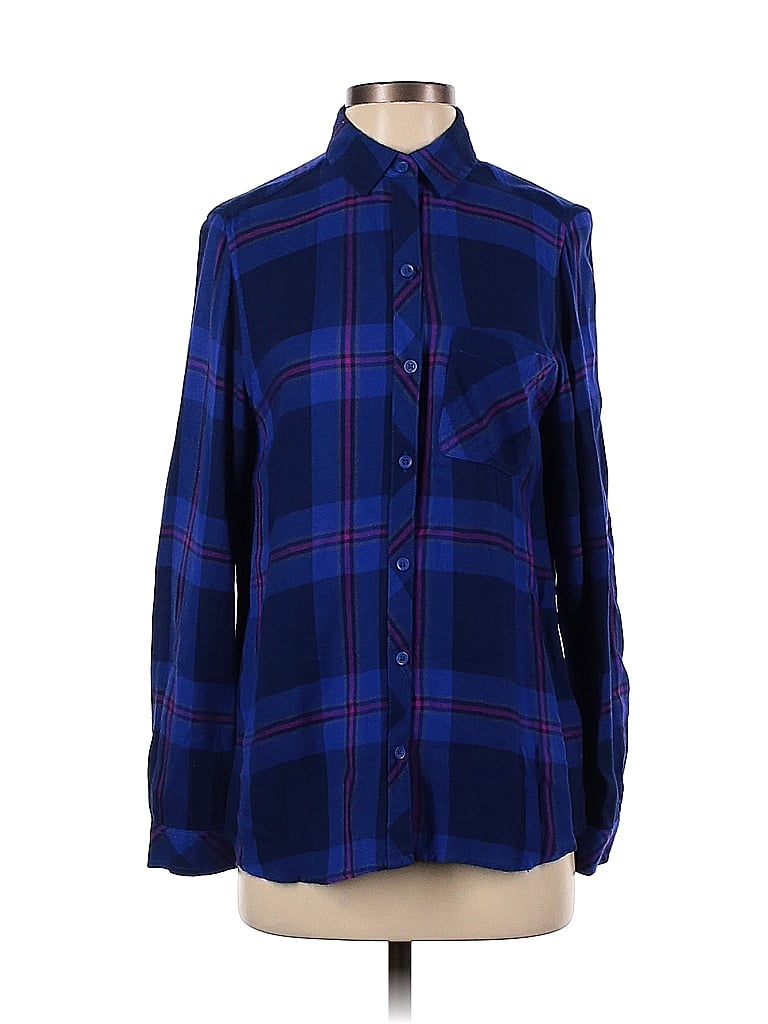 Beachlunchlounge 100 Rayon Checkered Gingham Plaid Blue Long Sleeve