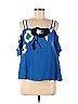Tanya Taylor 100% Cotton Solid Blue Mesh Applique Ali Top Size 6 - photo 1