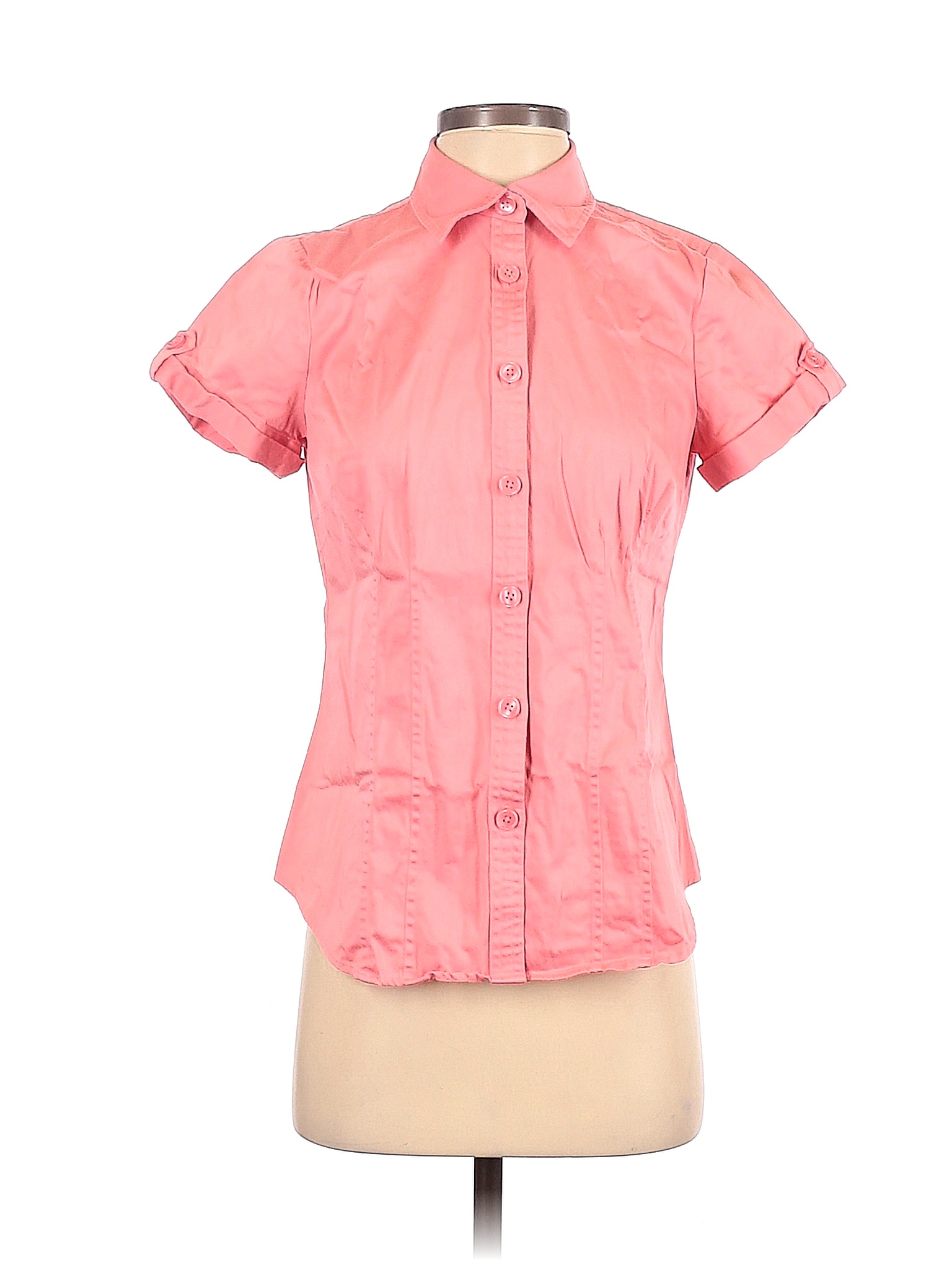 Van Heusen Solid Pink Short Sleeve Button Down Shirt Size M 77 Off