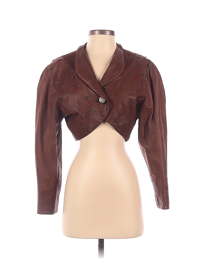 Assorted Brands 100% Leather Solid Maroon Brown Leather Jacket Size S - 60% off