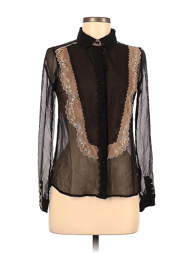 Isabel Lu 100% Silk Solid Brown Black Long Sleeve Silk Top Size XS - 86 ...