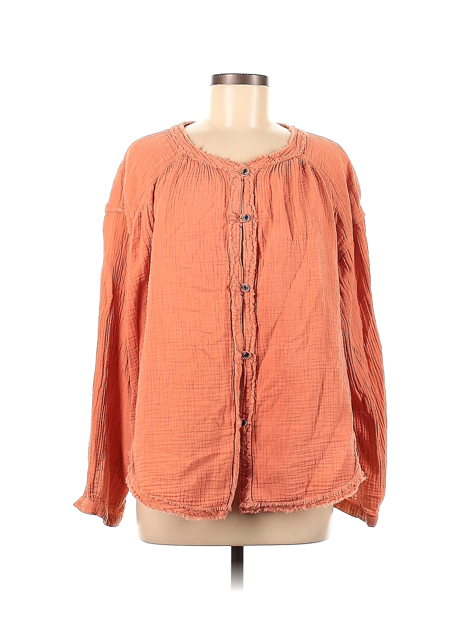 We The Free Solid Pink Orange Long Sleeve Blouse Size M 69 Off Thredup