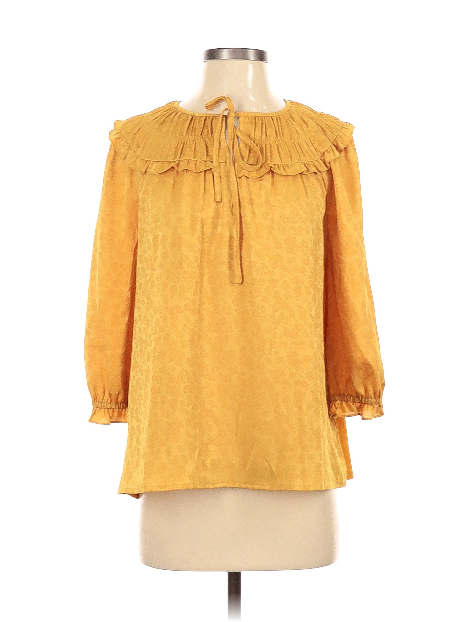 Current Air 100 Polyester Solid Yellow Long Sleeve Blouse Size Xs 80