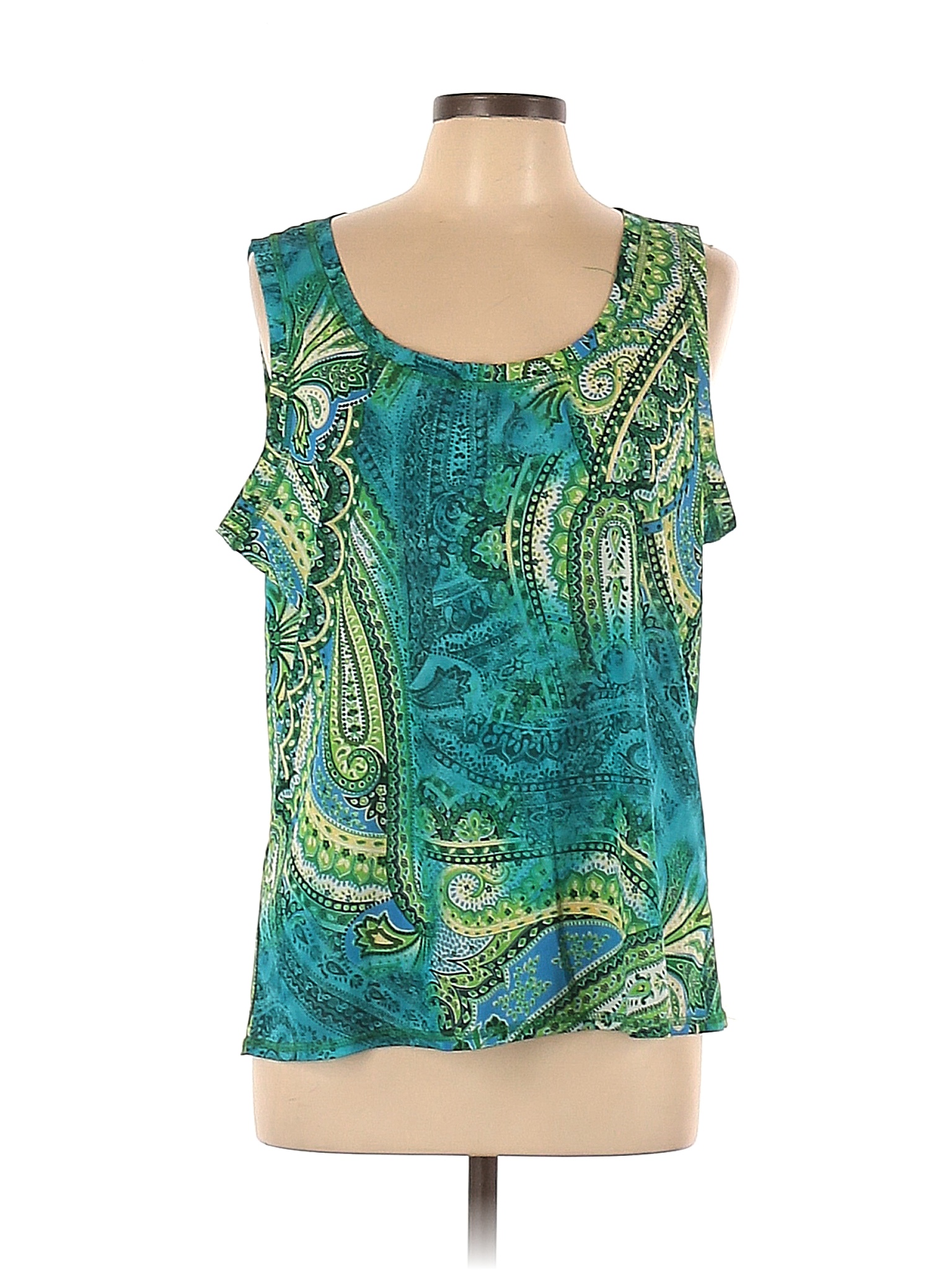 Susan Graver 100 Polyester Paisley Blue Sleeveless Top Size L 60