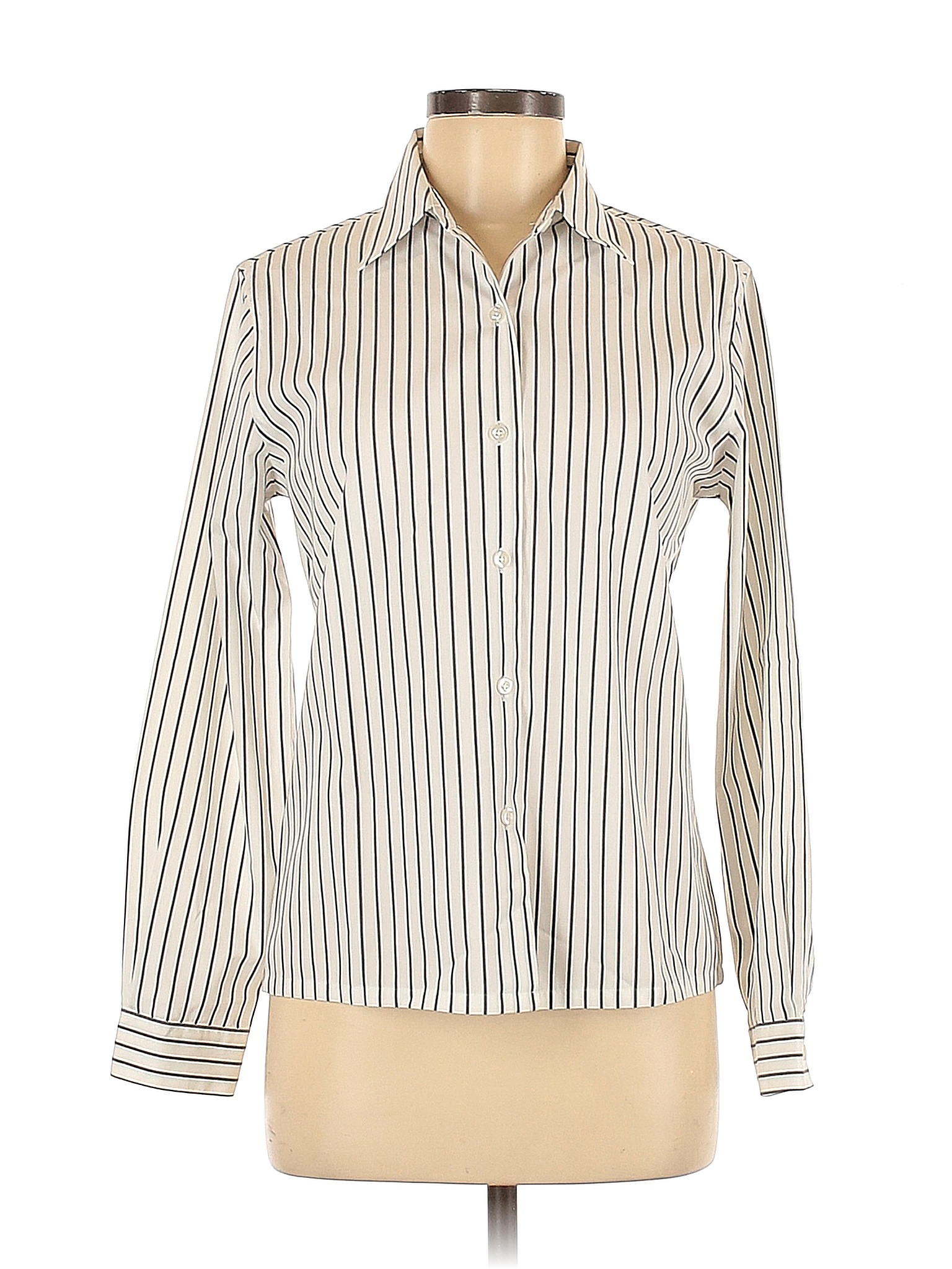 Travelsmith 100% Cotton Stripes White Long Sleeve Button-Down Shirt ...