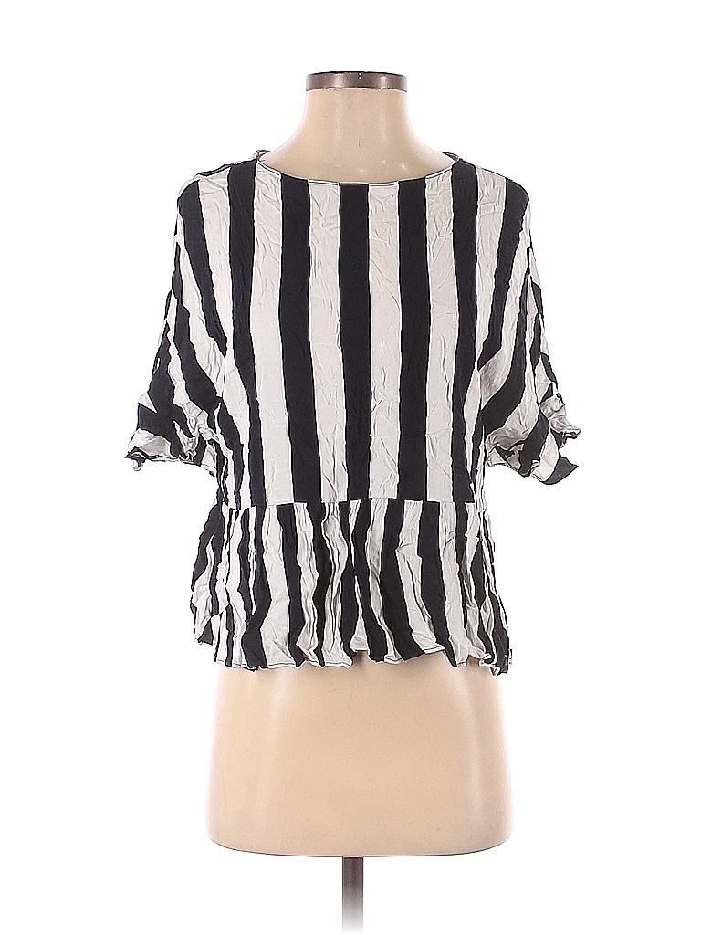 Zara TRF 100% Viscose Stripes White Short Sleeve Blouse Size S - 70% ...