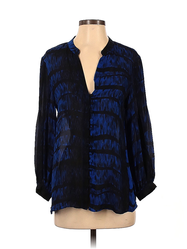 Parker 100% Silk Blue Long Sleeve Silk Top Size XS - photo 1