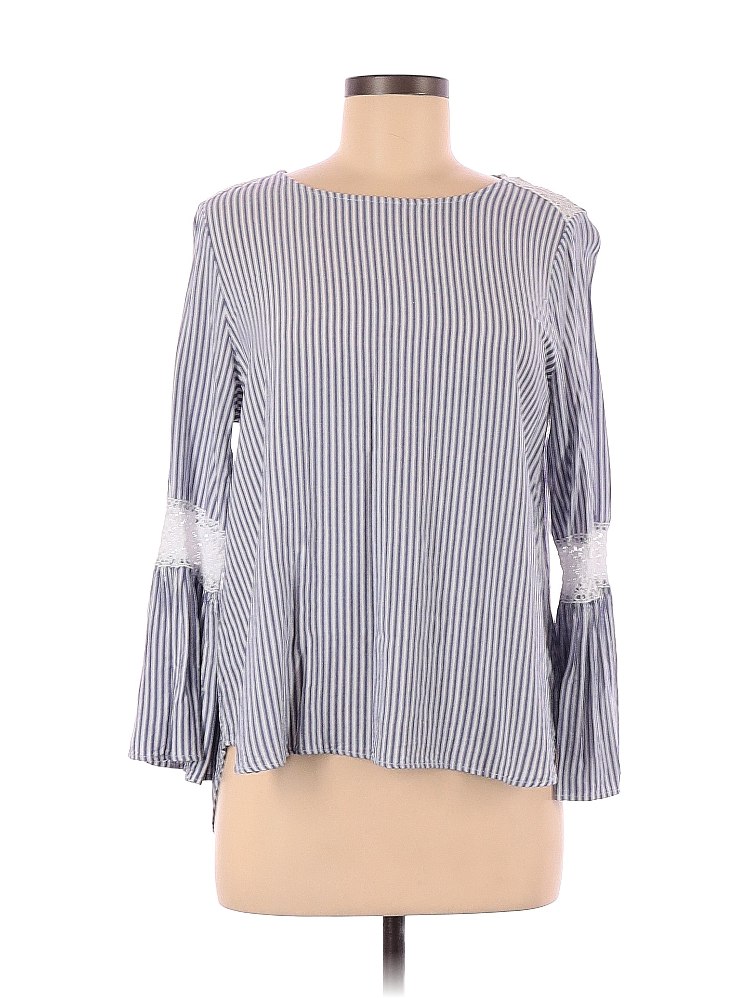 Jane and Delancey 100% Rayon Stripes Blue Long Sleeve Blouse Size M ...