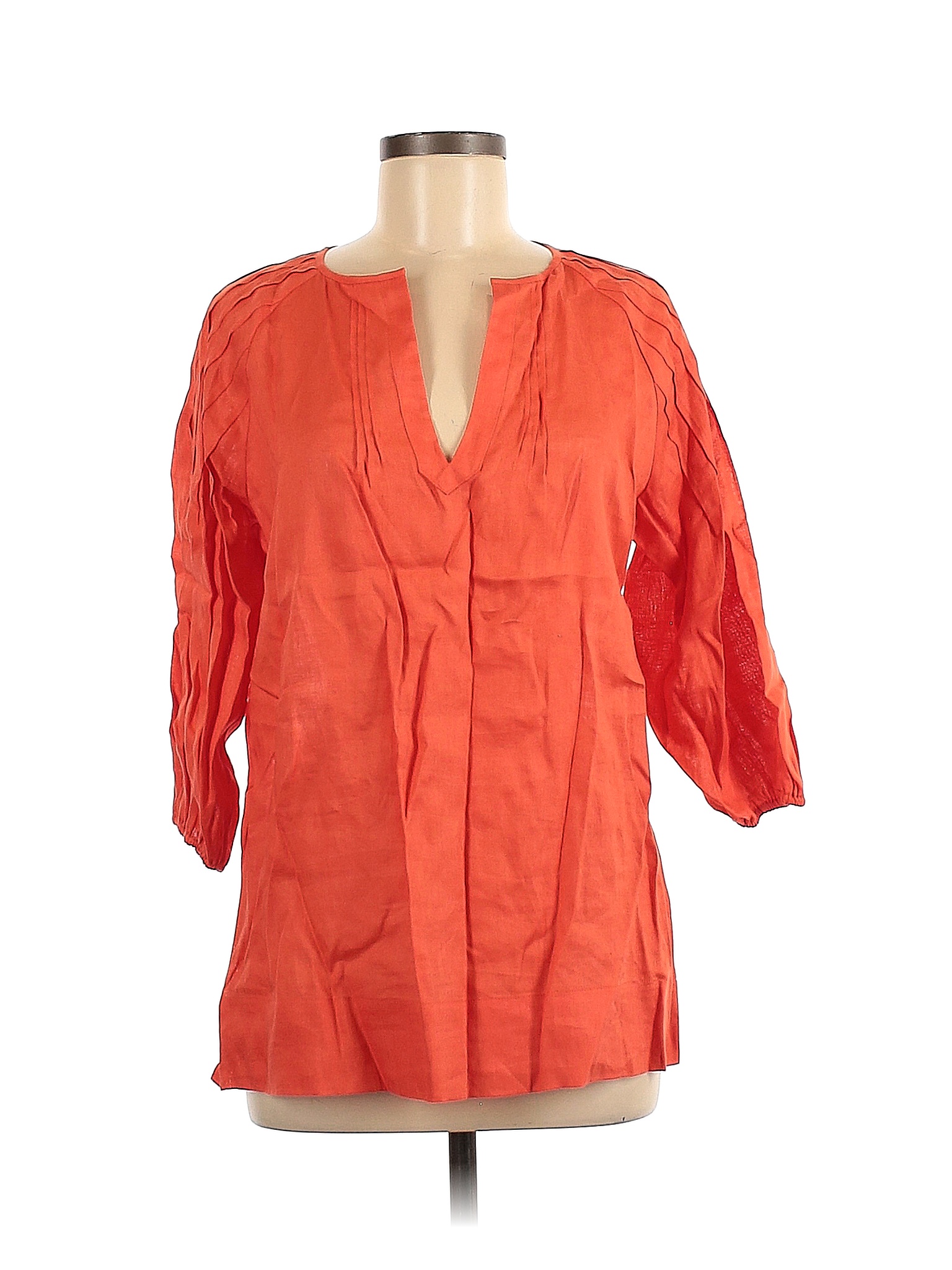 Nordstrom Signature 100 Linen Solid Orange Red Long Sleeve Blouse Size