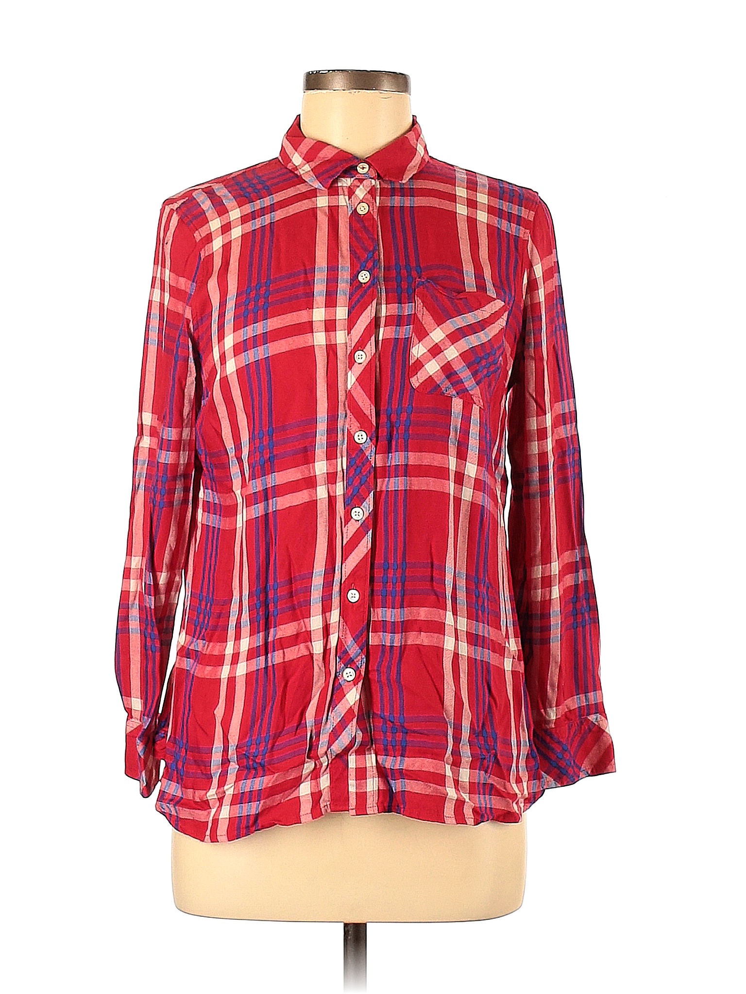 Talbots 100 Rayon Plaid Red Long Sleeve Button Down Shirt Size M 90