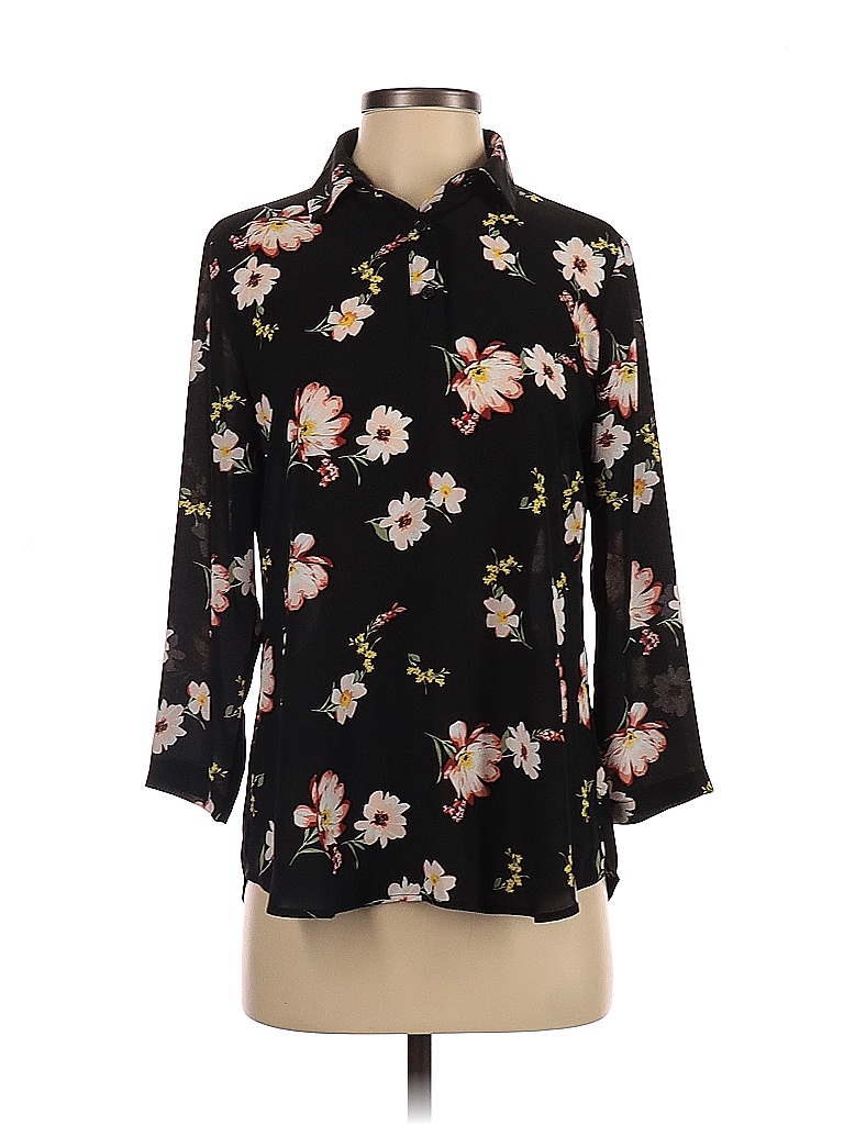 Van Heusen 100 Polyester Floral Black 3 4 Sleeve Blouse Size XS 89