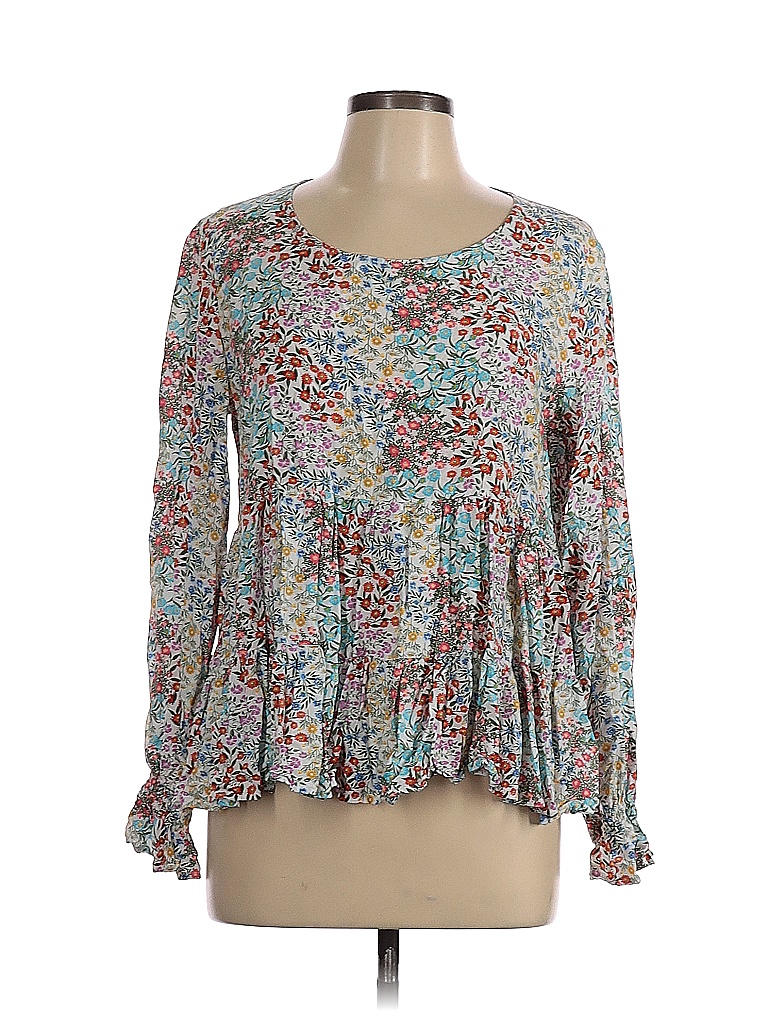 Jane and Delancey 100% Rayon Floral Blue Long Sleeve Blouse Size L - 62 ...