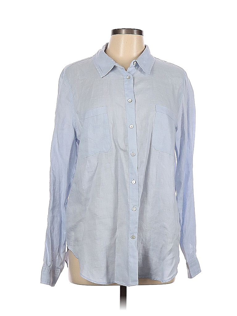 Magaschoni 100% Linen Blue Long Sleeve Button-Down Shirt Size L - 81% ...