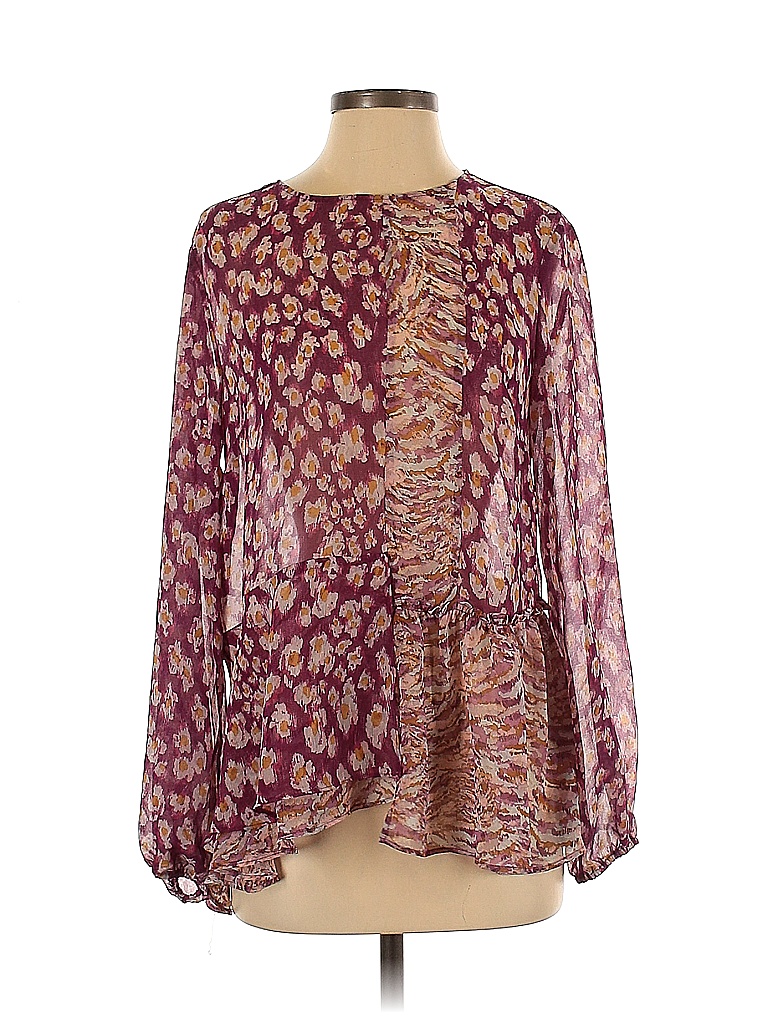 Logo By Lori Goldstein 100 Polyester Floral Purple Long Sleeve Blouse