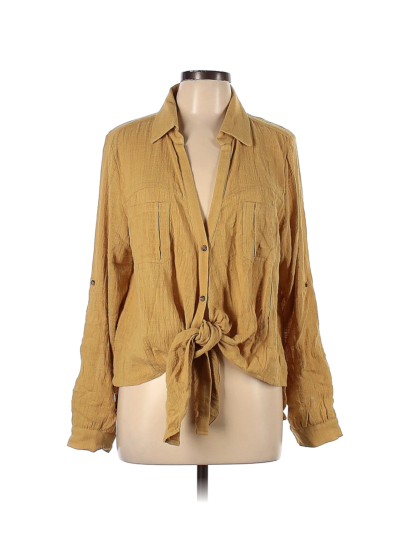Assorted Brands Solid Yellow Long Sleeve Button-Down Shirt Size L - 65% ...