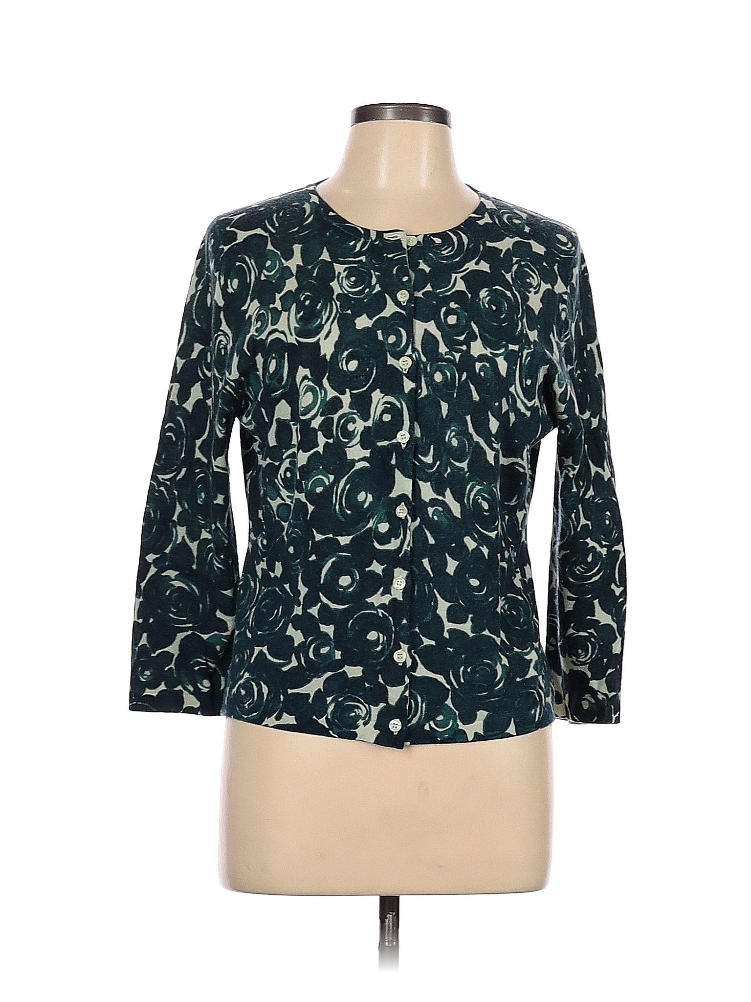 Garnet Hill 100% Merino Wool Floral Teal Wool Cardigan Size L - 77% off ...