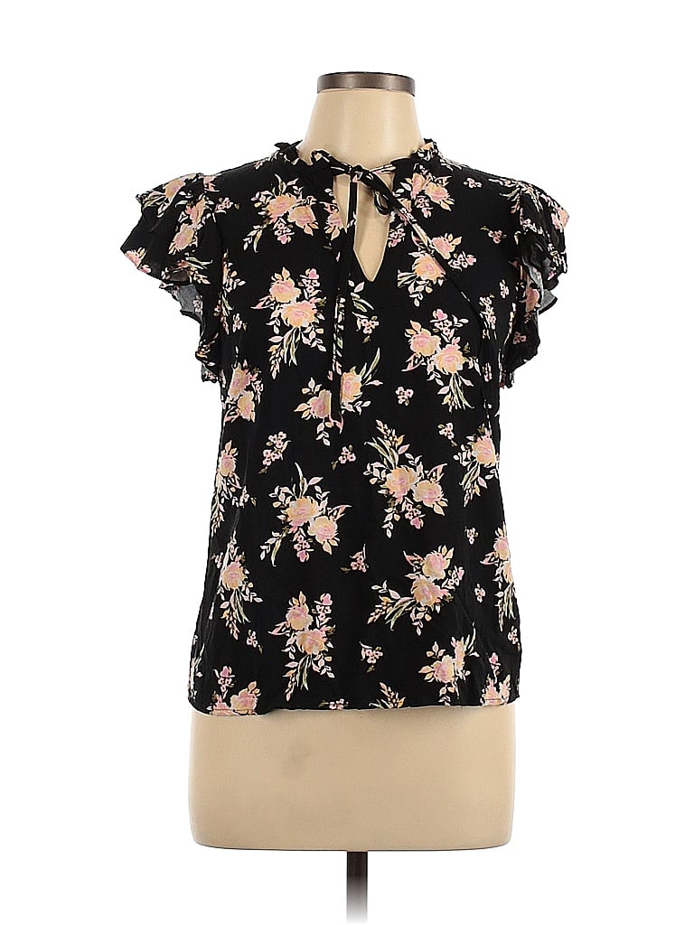 1 State 100 Rayon Floral Black Short Sleeve Blouse Size M 73 Off