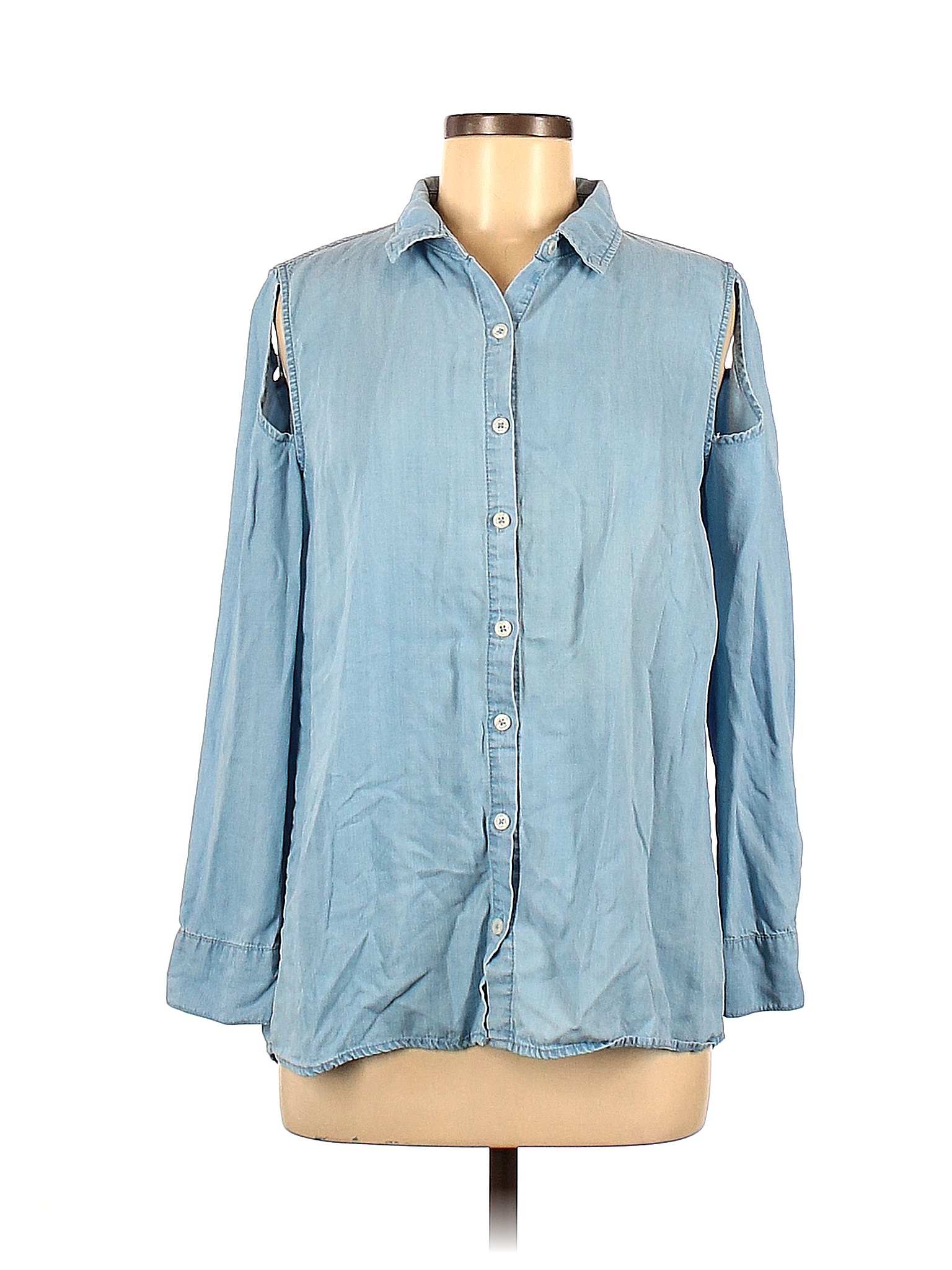 Peck & Peck 100% Lyocell Solid Blue Long Sleeve Button-Down Shirt Size ...