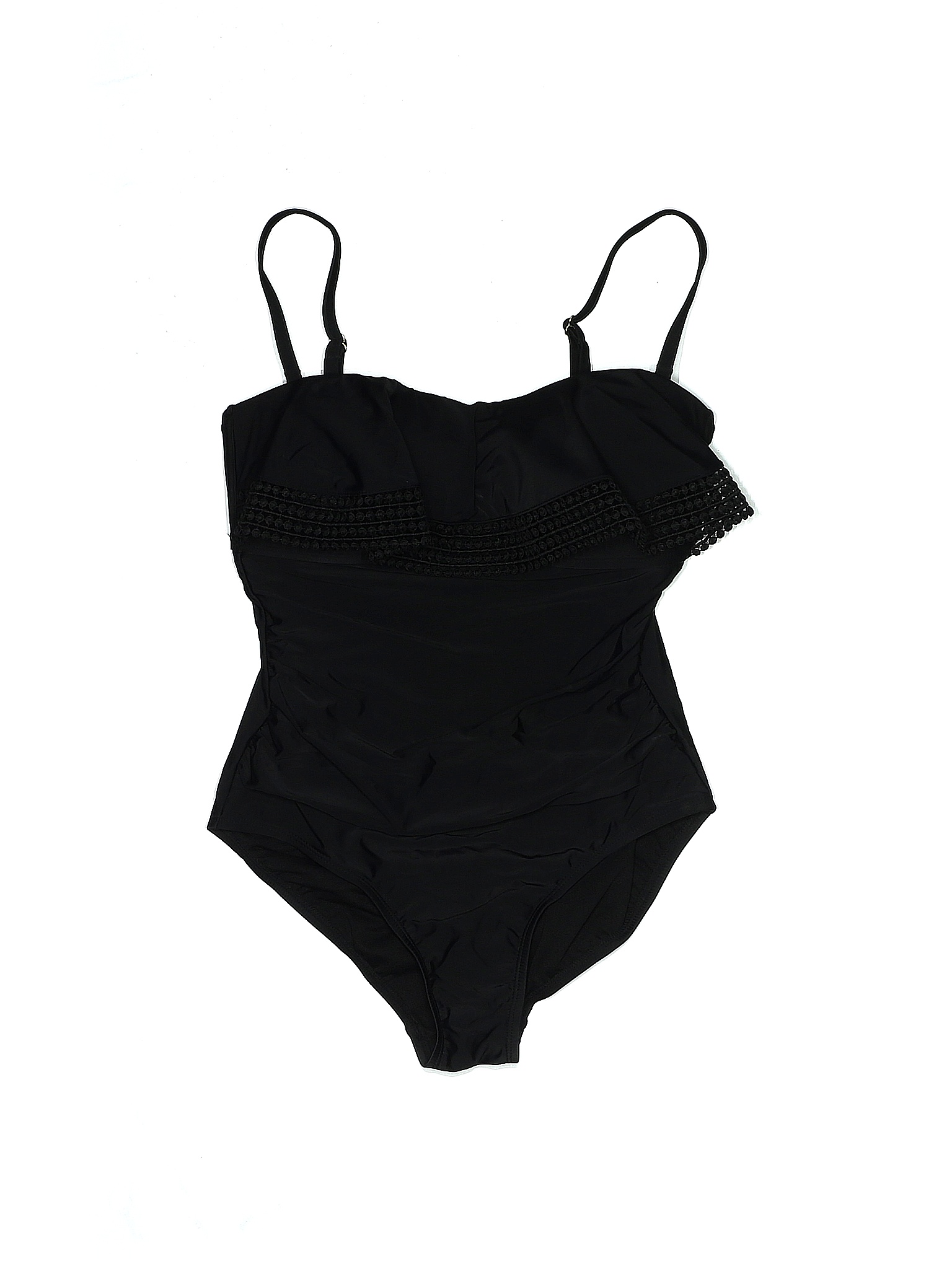 Kona Sol 100% Recycled Plastic Solid Black One Piece Swimsuit Size M ...