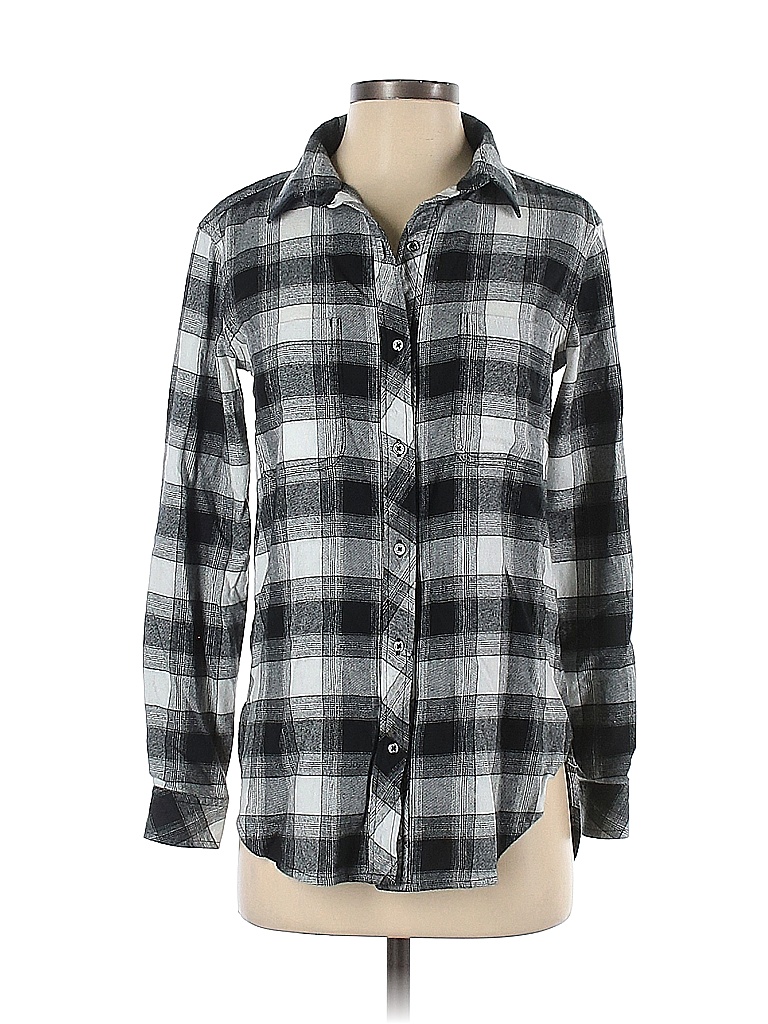 Athleta Checkered-gingham Black Long Sleeve Button-Down Shirt Size XS ...