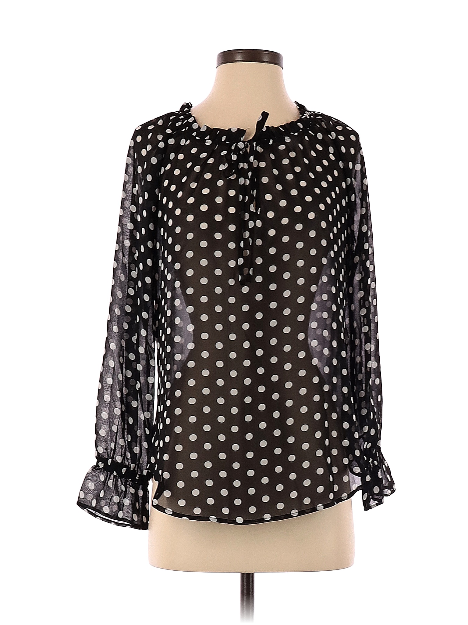 Ann Taylor Loft Outlet 100 Polyester Polka Dots Black Long Sleeve