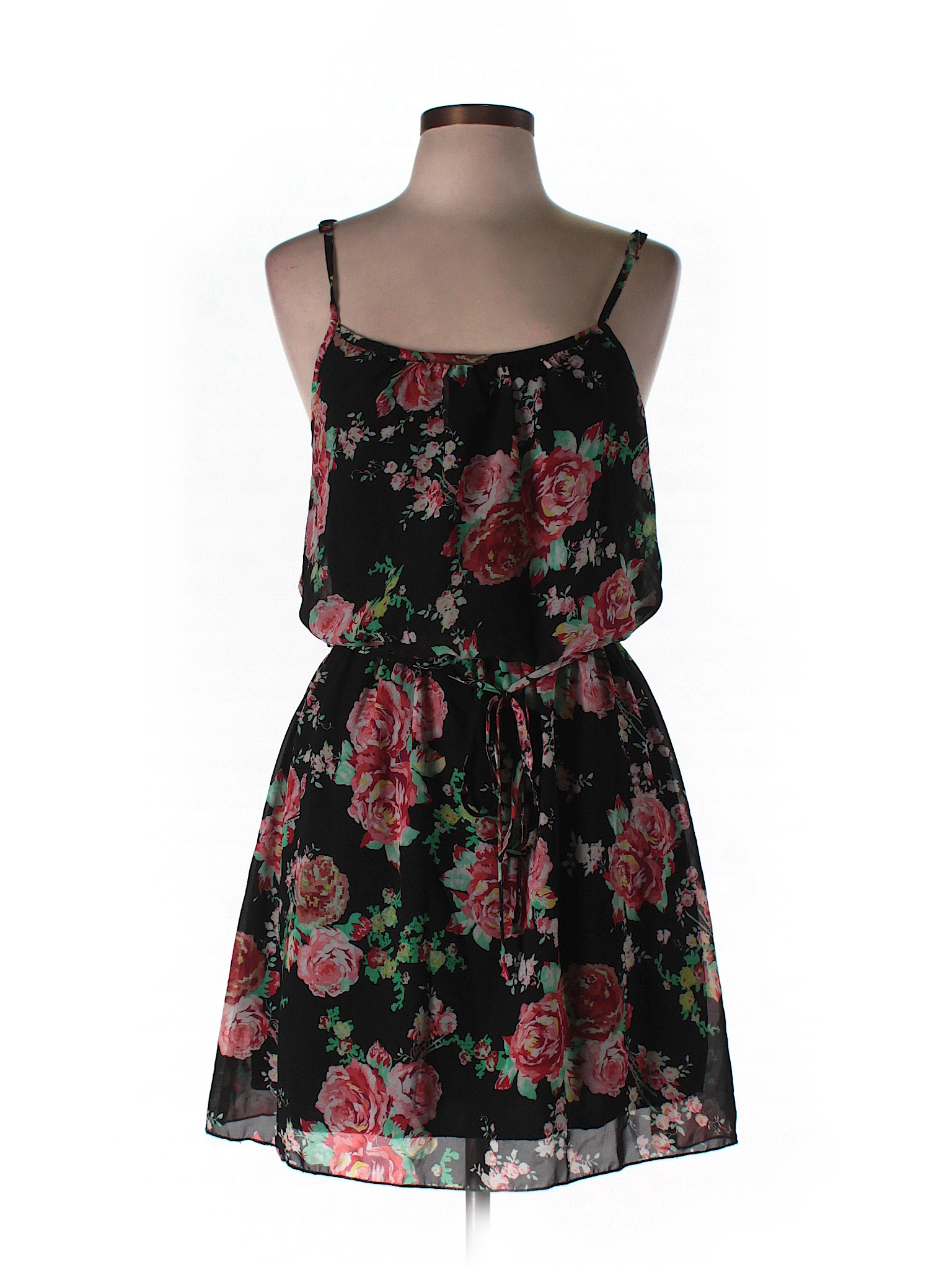 Poetry Clothing 100% Polyester Floral Black Casual Dress Size L - 75% ...