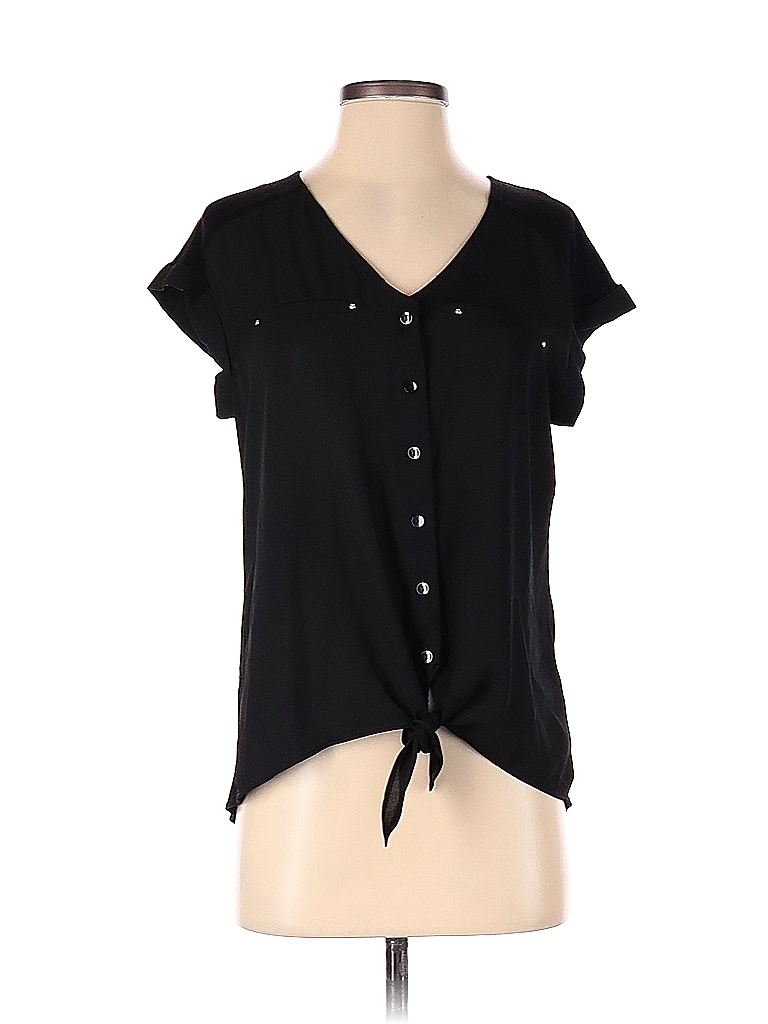 Fortune + Ivy 100% Polyester Solid Black Short Sleeve Blouse Size S ...