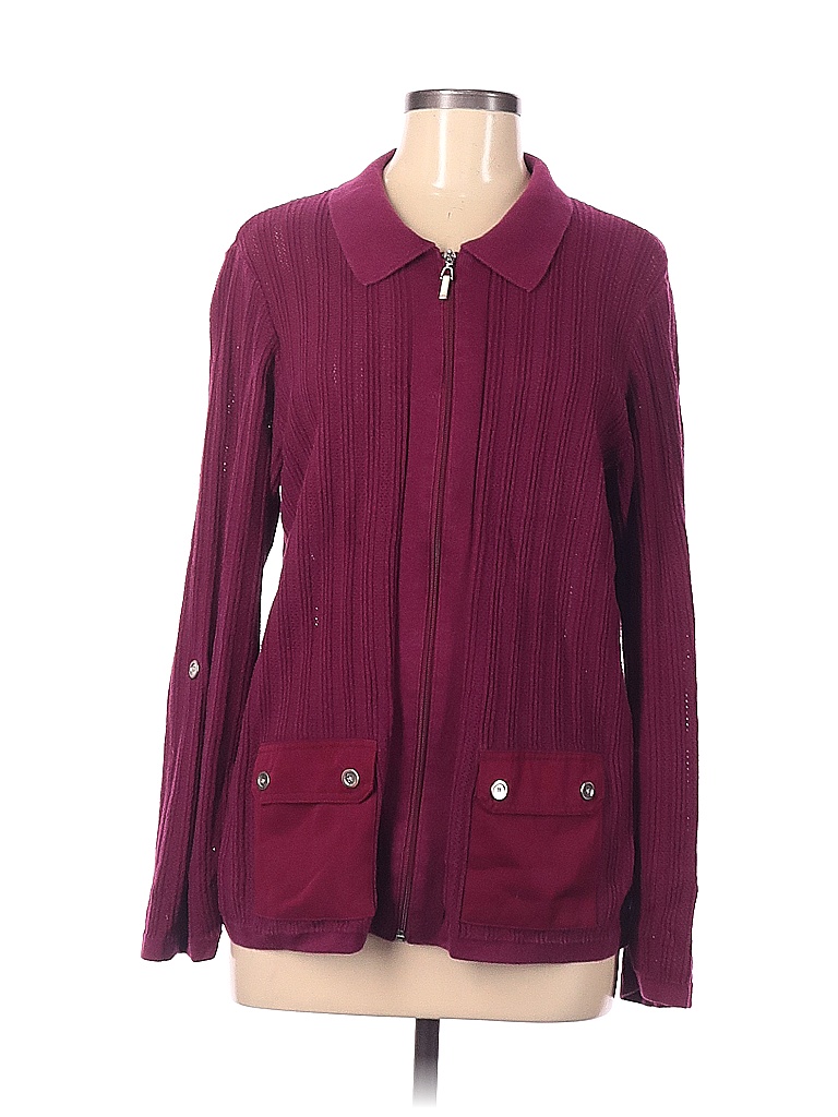 Allison Daley 100% Cotton Solid Color Block Maroon Burgundy Cardigan ...