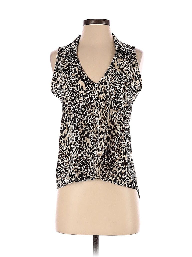Vintage Havana 100% Polyester Animal Print Leopard Print Brown Tan Sleeveless Blouse Size S - photo 1
