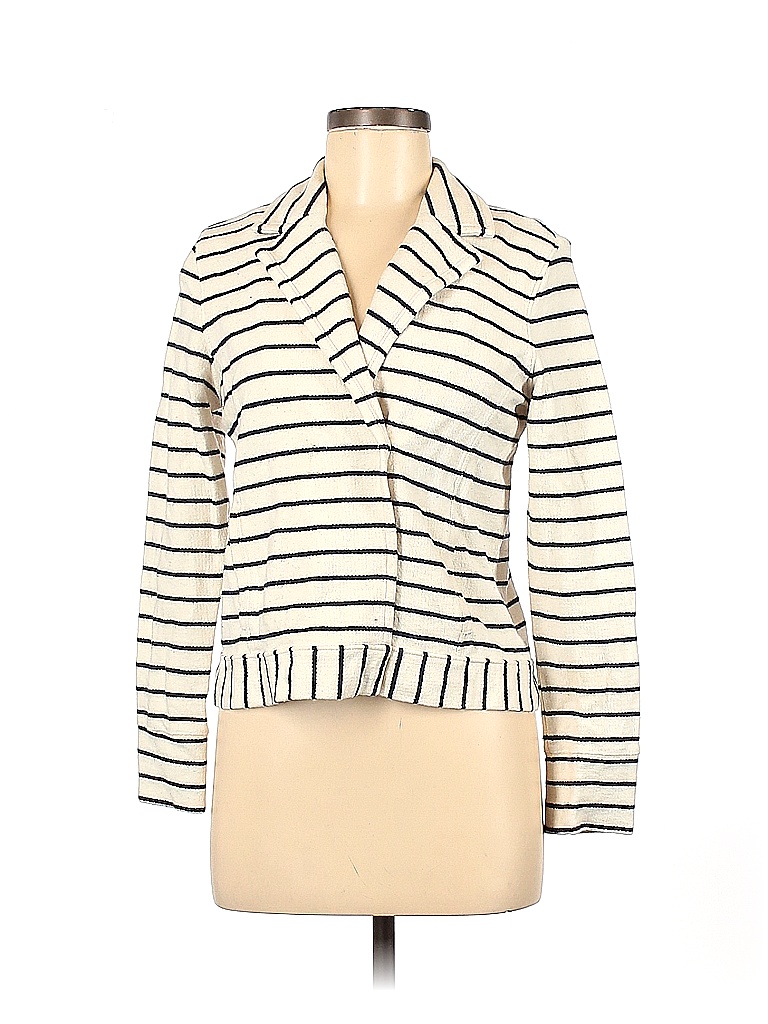 Ann Taylor LOFT 100% Cotton Stripes Colored Ivory Jacket Size M (Petite ...