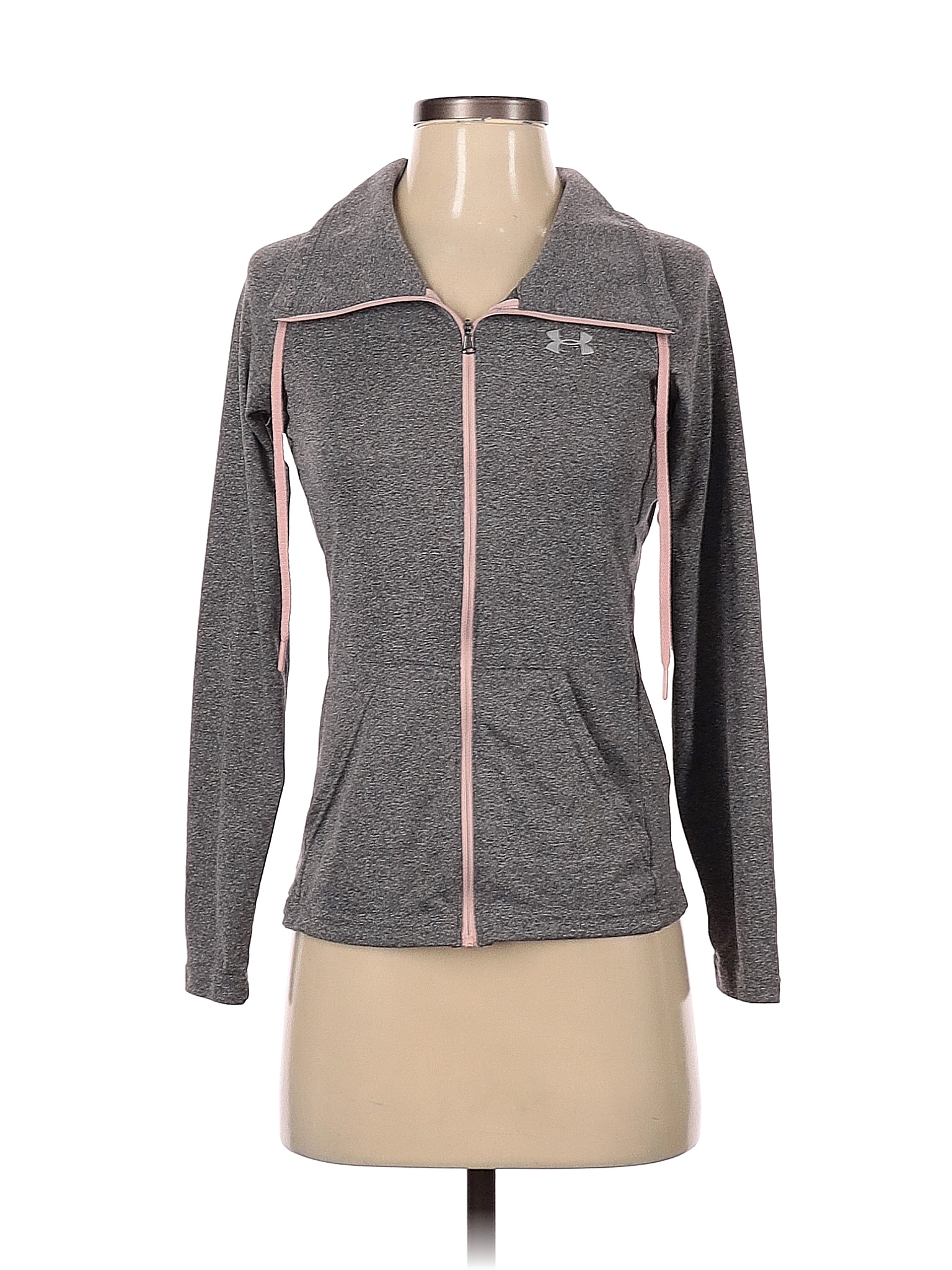 Under Armour 100 Polyester Solid Color Block Gray Track Jacket Size