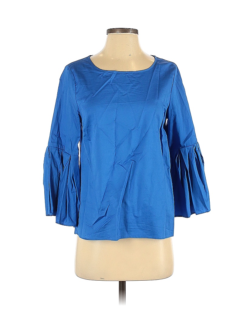 Jane And Delancey 100 Cotton Solid Blue Long Sleeve Blouse Size S 82