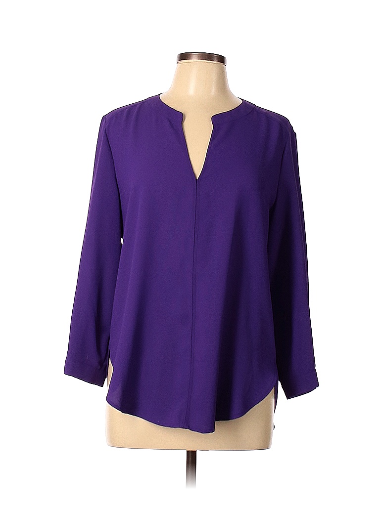 41hawthorn 100 Polyester Solid Purple Long Sleeve Blouse Size L 69