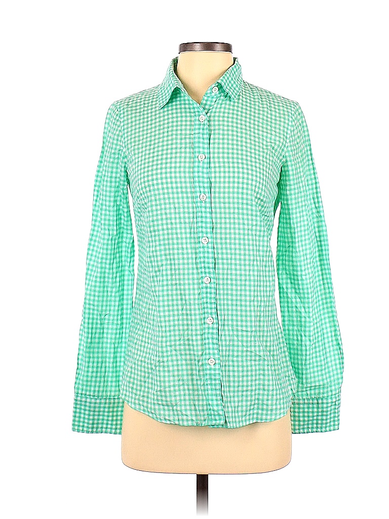 J.Crew Checkered-gingham Colored Green Long Sleeve Button-Down Shirt ...