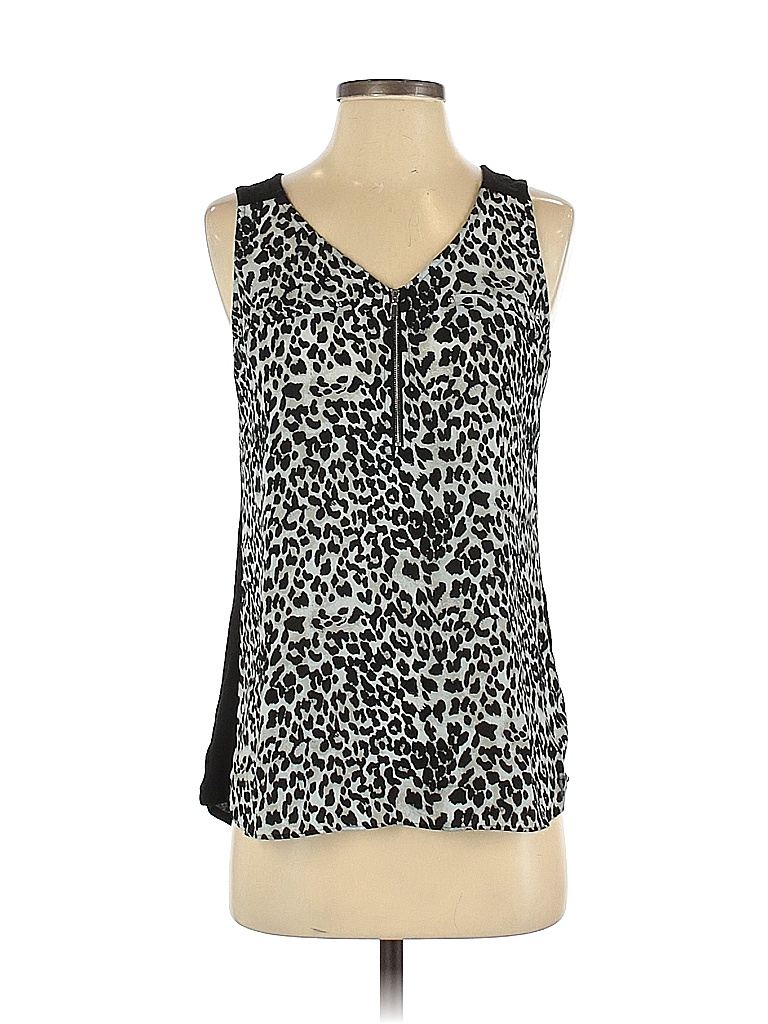 Fortune + Ivy 100% Polyester Animal Print Black Sleeveless Blouse Size ...