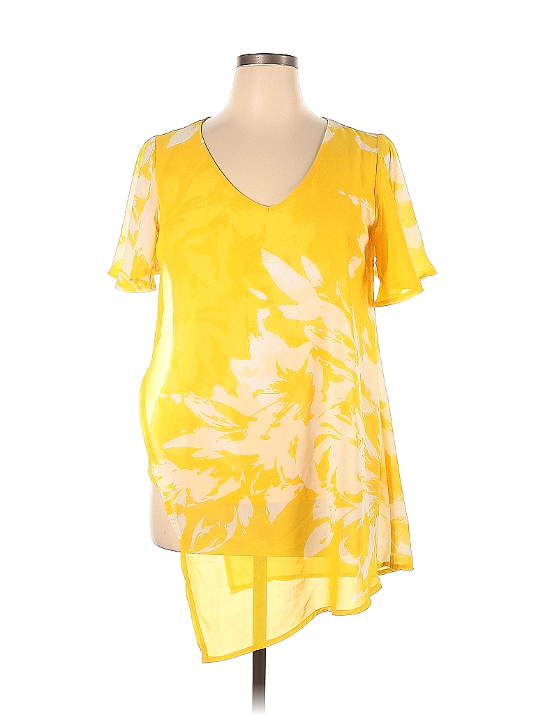 Ashley Stewart 100 Polyester Yellow Short Sleeve Blouse Size 14 16