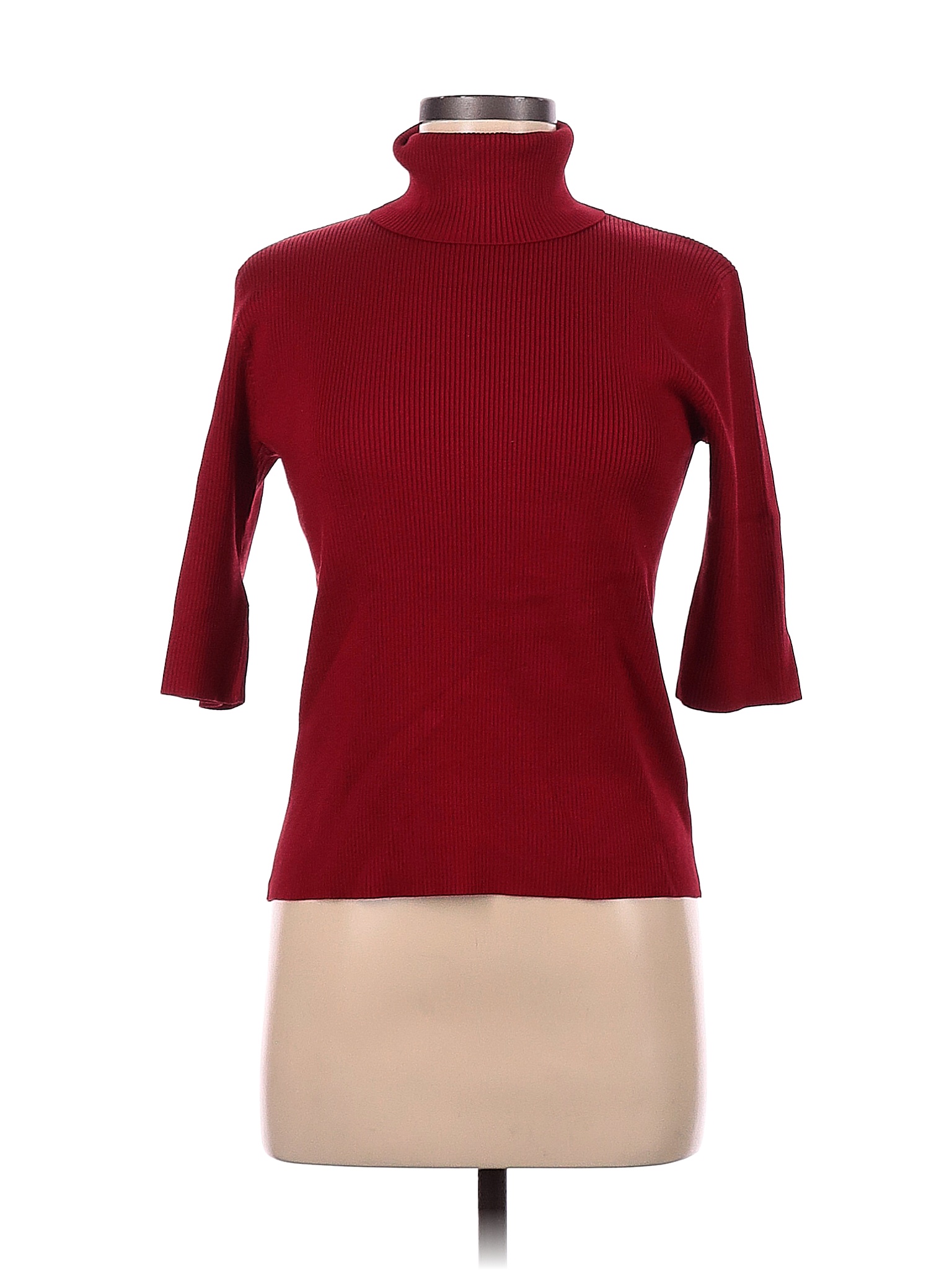 Lauren by Ralph Lauren Solid Color Block Maroon Red Silk Pullover ...